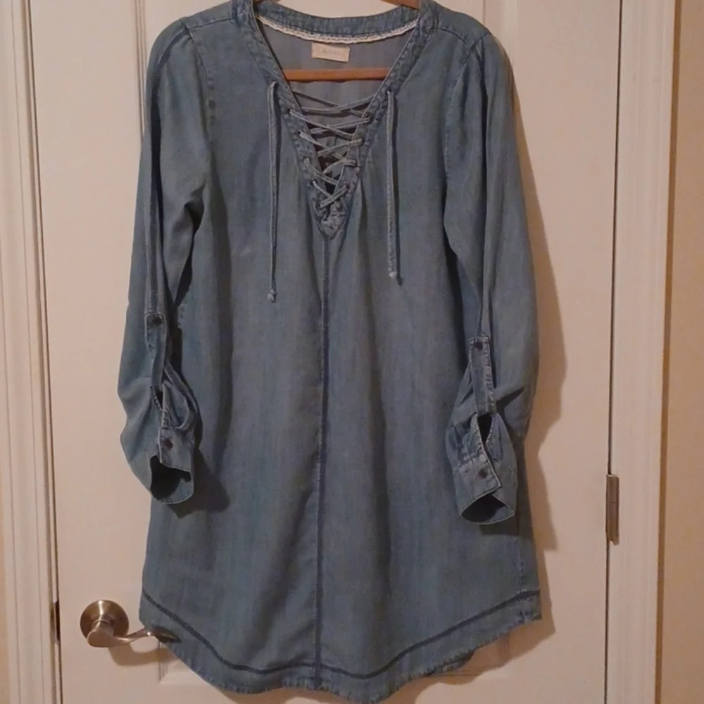 Altar'd State Distressed Chambray Denim Dress - Picture 1 of 7